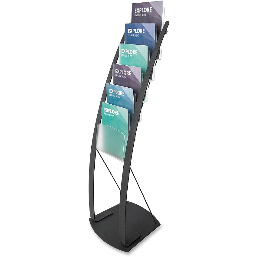 Deflecto Contemporary Floor Display 6 Compartment(s) - Compartment Size : 1.45" - 49" Height x 13" Width x 16.50" Depth - Floor - Black - Metal - 1 Each (693104)