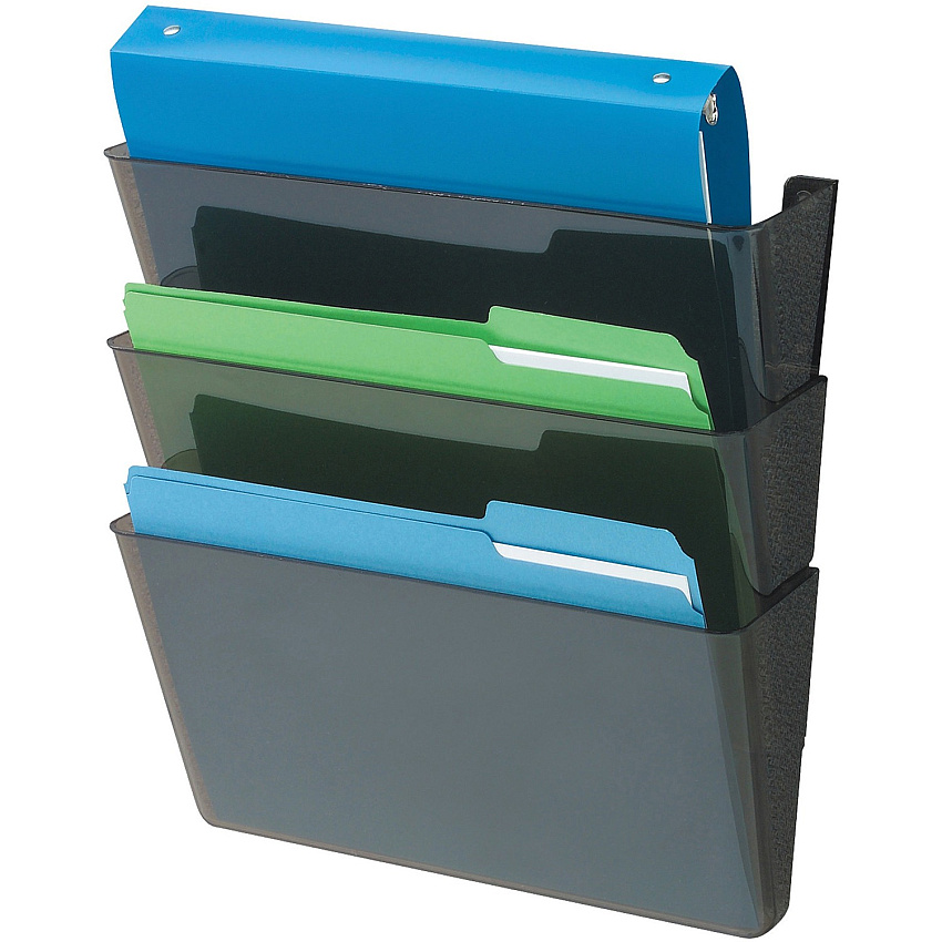 Deflecto EZ Link DocuPocket 3 Pocket(s) - 7" Height x 13" Width x 4" Depth - Stackable - 50% Recycled - Black - Plastic - 3 / Set (93604)