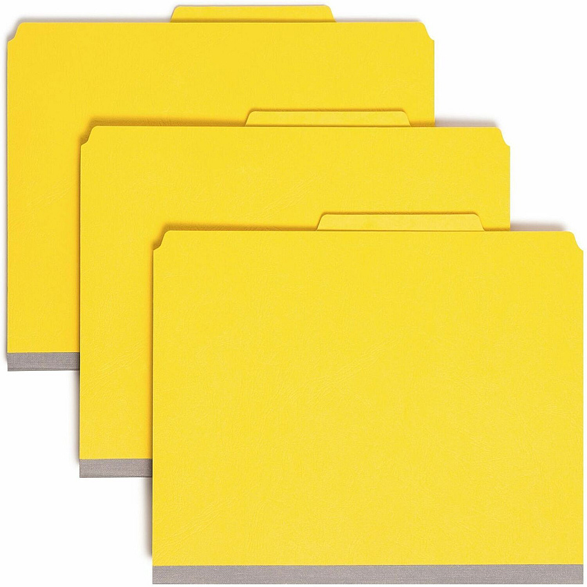 Smead SafeSHIELD 2/5 Tab Cut Letter Recycled Classification Folder 8 1/2" x 11" - 2" Expansion - 2 x 2S Fastener - 2" for Folder, Divider - Top Tab Location - Right of Center Tab Position - 2 Divider - 25 pt. - 1 Plys - Pressboard - Yellow - Rip P (14203)