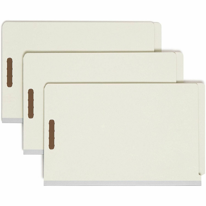 Smead Legal Recycled Classification Folder 8 1/2" x 14" - 2" Expansion - 6 x 2K Fastener - End Tab Location - 2 Divider - 25 pt. - Pressboard - Gray, Green - Tear Resistant - 100% Recycled - 10 / Box (29802)