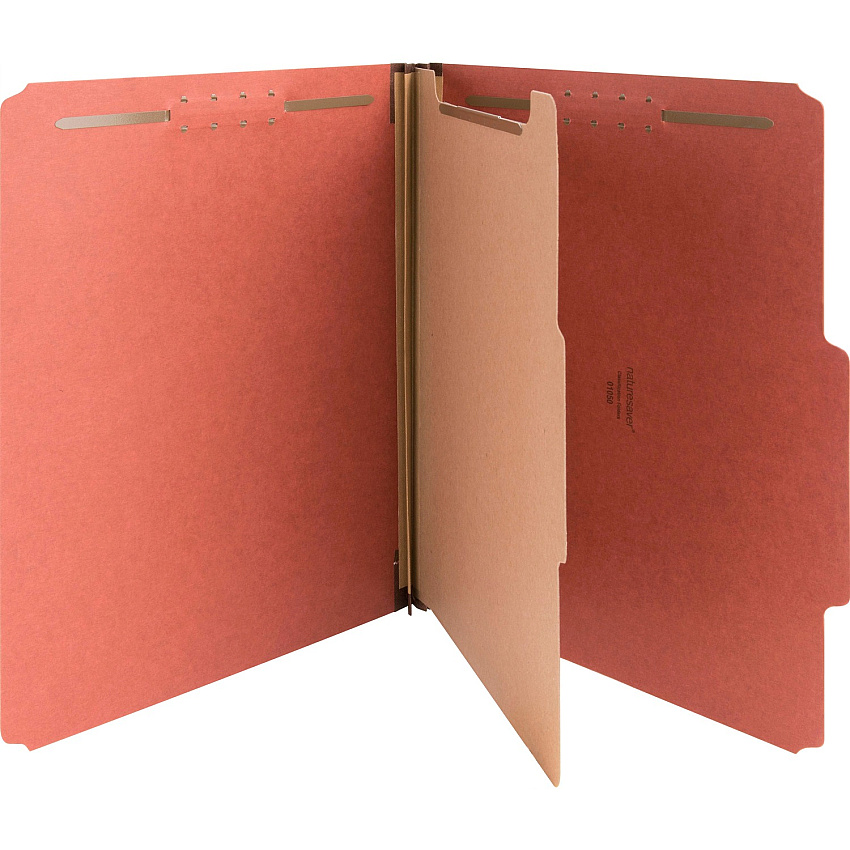Nature Saver 2/5 Tab Cut Letter Recycled Classification Folder 8 1/2" x 11" - 4 Fastener - 2" for Folder, 1" for Divider - 1 Divider - 25 pt. - Pressboard - Redrope - Tyvek Gusset - 100% Recycled - 10 / Box (01050)