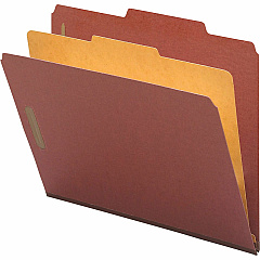 Nature Saver 2/5 Tab Cut Legal Recycled Classification Folder 8 1/2" x 14" - 4 Fastener - 2" for Folder, 1" for Divider - 1 Divider - 25 pt. - Pressboard - Red - Tyvek Gusset - 100% Recycled - 10 / Box (01053)