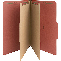 Nature Saver 2/5 Tab Cut Legal Recycled Classification Folder 8 1/2" x 14" - 6 Fastener - 2" for Folder, 1" for Divider - 2 Divider - 25 pt. - Pressboard - Red - Tyvek Gusset - 100% Recycled - 10 / Box (01054)