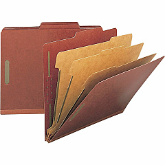 Nature Saver 2/5 Tab Cut Legal Recycled Classification Folder 8 1/2" x 14" - 8 Fastener - 2" for Folder, 1" for Divider - 3 Divider - 25 pt. - Pressboard - Red - Tyvek Gusset - 100% Recycled - 10 / Box (01055)