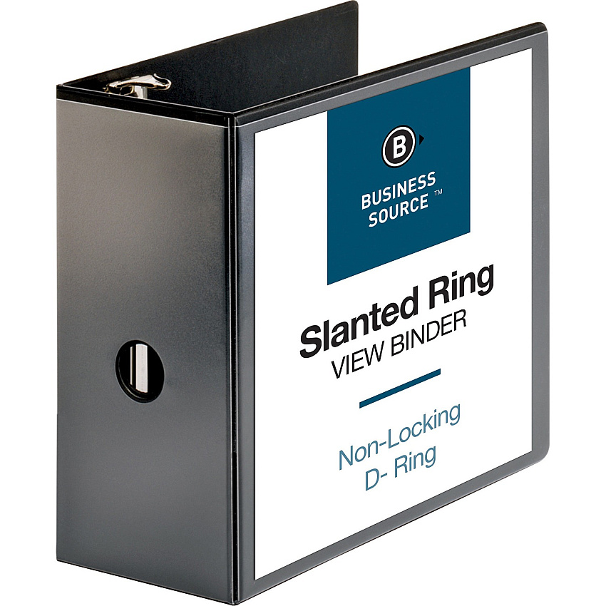 Business Source Basic D-Ring View Binders 5" Binder Capacity - Letter - 8 1/2" x 11" Sheet Size - Fastener: D-Ring - Polypropylene - Black - Clear Overlay - 1 Each (BSN28451)