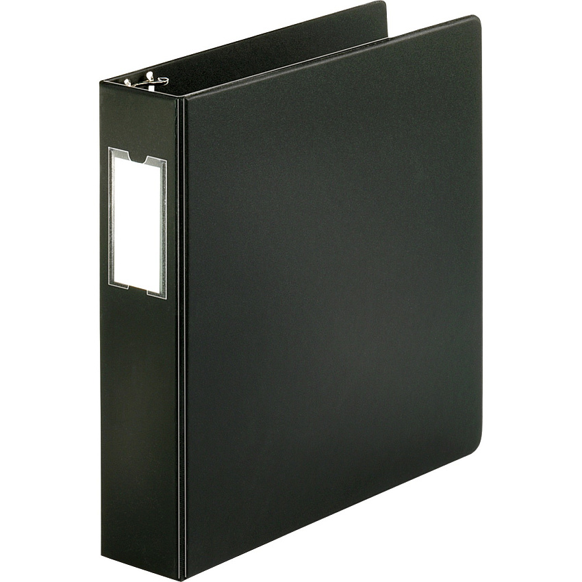 Business Source Basic Round Ring Binder w/Label Holder 2" Binder Capacity - Letter - 8 1/2" x 11" Sheet Size - 3 Ring - Fastener: Round Ring - Vinyl - Black - Open and Closed Triggers, Label Holder - 1 Each (BSN28561)