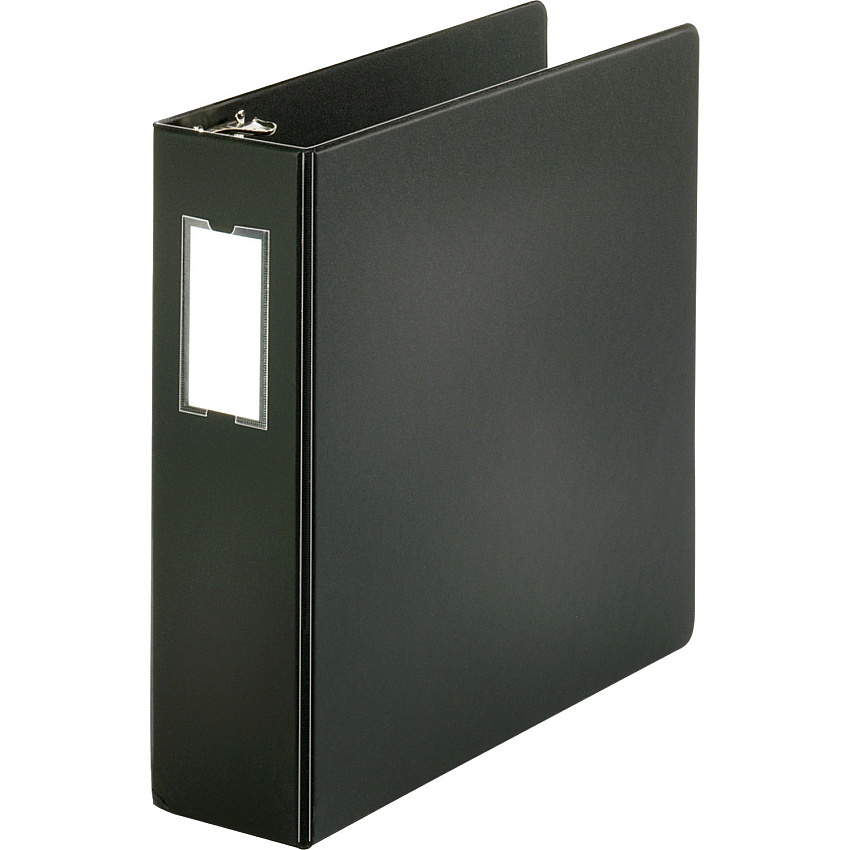Business Source Basic Round Ring Binder w/Label Holder 3" Binder Capacity - Letter - 8 1/2" x 11" Sheet Size - 3 Ring - Fastener: Round Ring - Vinyl - Black - Open and Closed Triggers, Label Holder - 1 Each (BSN28562)