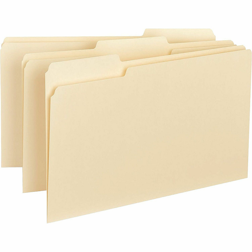 Business Source 1/3 Tab Cut Legal Recycled Top Tab File Folder 8 1/2" x 14" - Top Tab Location - Assorted Tab Position - 11 pt. - 1 Plys - Manila - 10% Recycled - 100 / Box (BSN43560)