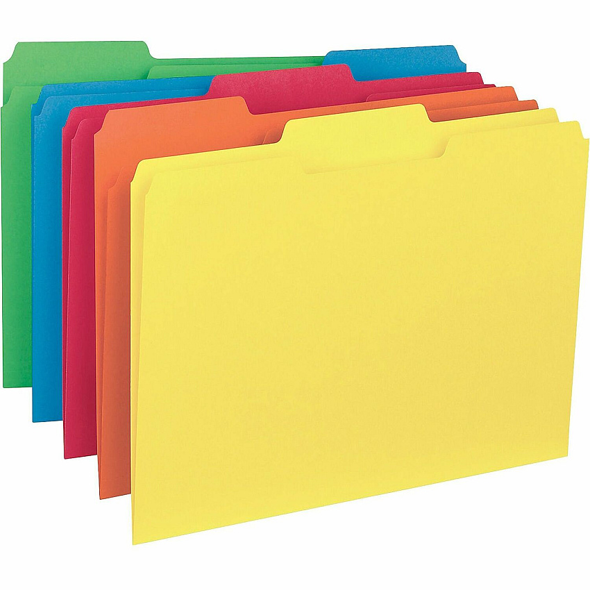Business Source 1/3 Tab Cut Letter Recycled Top Tab File Folder 8 1/2" x 11" - Top Tab Location - Assorted Tab Position - 11 pt. - 1 Plys - Assorted - 10% Recycled - 100 / Box (BSN43561)