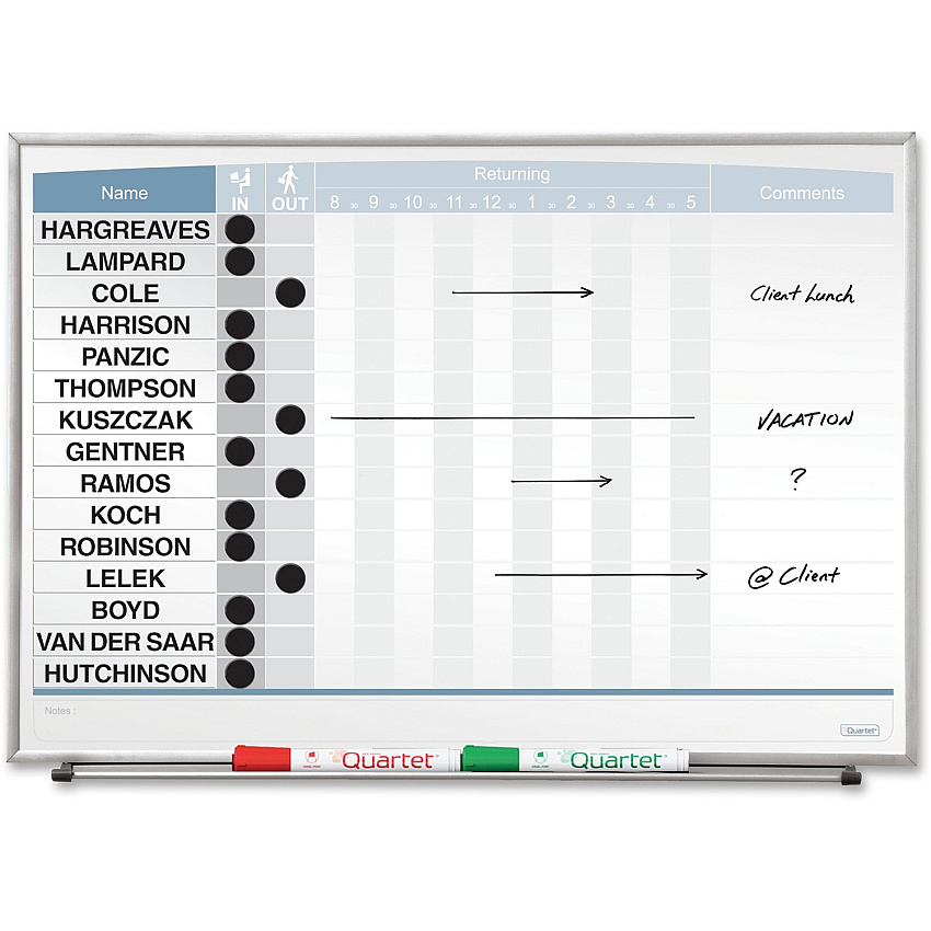 Quartet Matrix 15-employee In/Out Board 16" Board Height x 23" Board Width - White Natural Cork Surface - Magnetic, Durable - Silver Frame - 1 Each (33704)