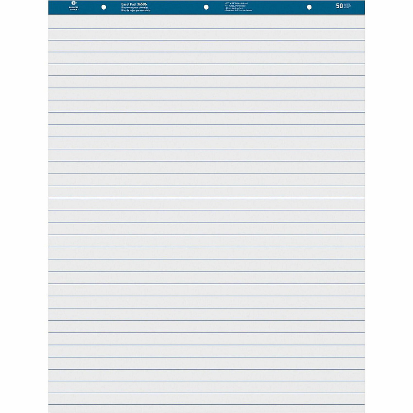Business Source Standard Ruled Easel Pad 50 Sheets - 15 lb Basis Weight - 27" x 34" Sheet Size - White Paper - Perforated - 2 / Carton (BSN38590)