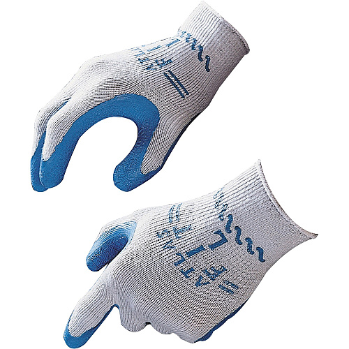 Showa Atlas Fit General Purpose Gloves Large Size - Natural Rubber - Blue, Gray - Lightweight, Elastic Wrist - 12 / Box (30009)
