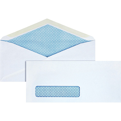 Business Source No. 10 Tinted Diagonal Seam Window Envelopes Security - #10 - 9 1/2" Width x 4 1/8" Length - 24 lb - Gummed - White - Wove - 500 / Box (BSN42205)