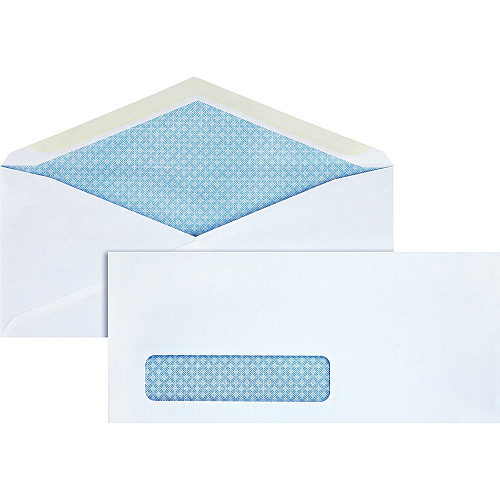 Business Source No. 10 Tinted Diagonal Seam Window Envelopes Security - #10 - 9 1/2" Width x 4 1/8" Length - 24 lb - Gummed - White - Wove - 500 / Box (BSN42205)