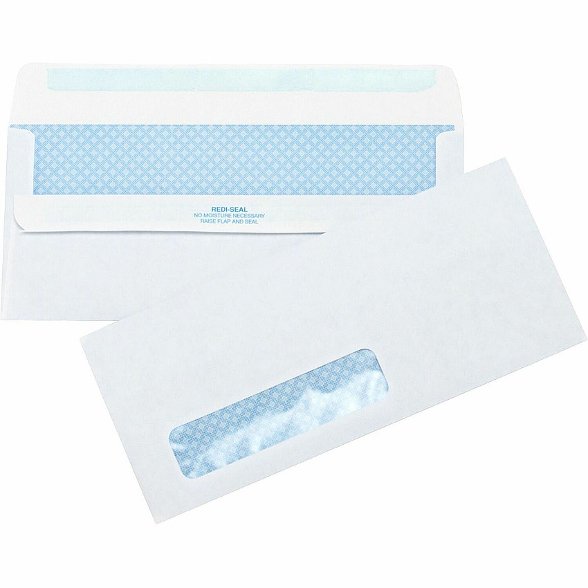 Business Source No.10 Standard Window Invoice Envelopes Single Window - 9 1/2" Width x 4 1/2" Length - 24 lb - Self-sealing - White - Poly - 500 / Box (BSN42207)