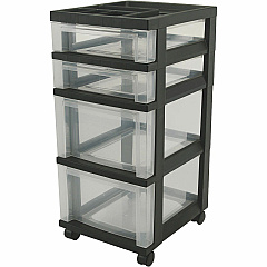 IRIS Mini Storage Cart 4 Drawer - 4 Casters - Plastic - 14.25" Width x 12.05" Depth x 26.44" Height - Black - 1 Each (116827)