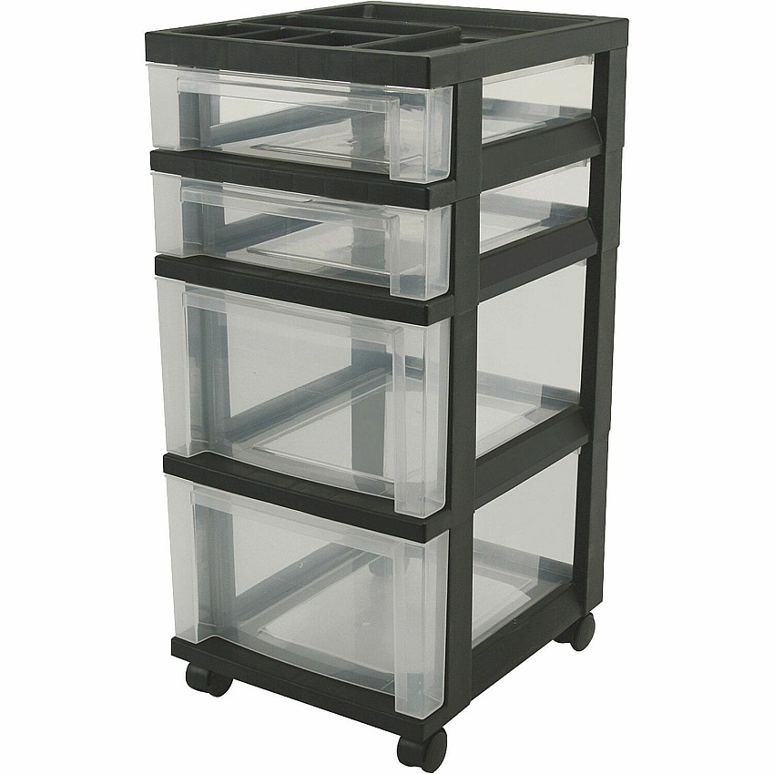IRIS Mini Storage Cart 4 Drawer - 4 Casters - Plastic - 14.25" Width x 12.05" Depth x 26.44" Height - Black - 1 Each (116827)