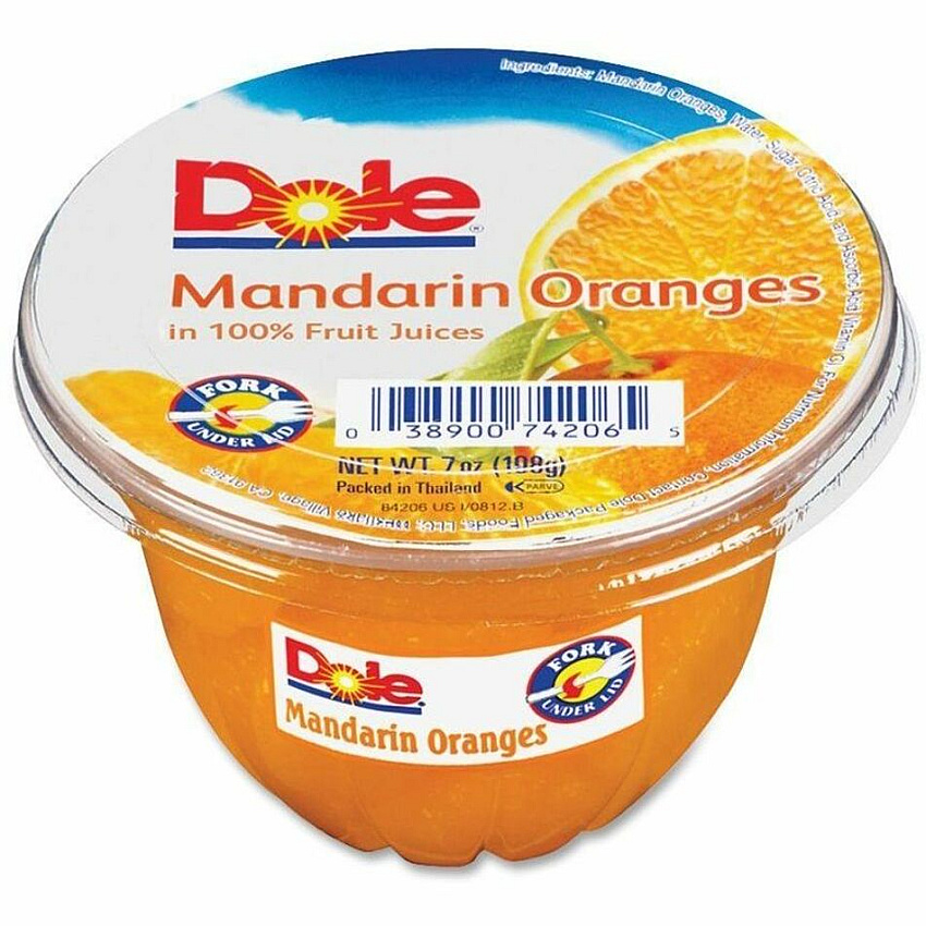 Dole Mandarin Oranges Fruit Cups Mandarin Orange - 1 Serving Cup - 7 oz - 12 / Carton (74206011)