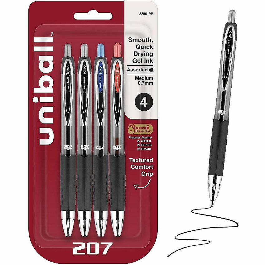 uni-ball uniball™ 207 Gel Pen 0.7 mm Medium Pen Point - Refillable - Retractable - Assorted Ink - Gel-based - 4 / Pack (33961PP)