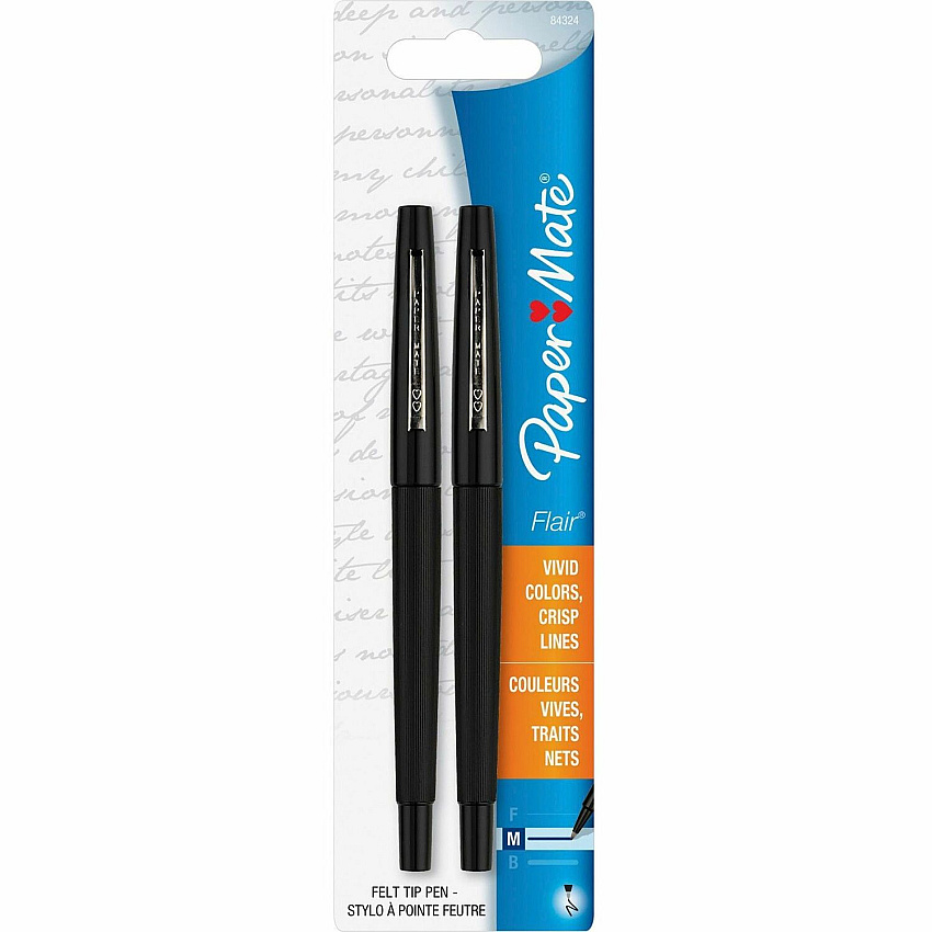 Paper Mate Flair Point Guard Felt Tip Marker Pens 0.7 mm Pen Point - Black Ink - Water Based - Black Barrel - 2 / Pack (8432452PP)