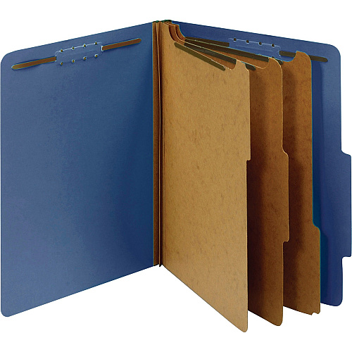 Pendaflex 2/5 Tab Cut Letter Recycled Classification Folder 8 1/2" x 11" - 3 1/2" Expansion - 5 Fastener - 2" for Folder, 1" for Divider - Top Tab Location - Right of Center Tab Position - 3 Divider - 25 pt. - Pressboard - Dark Blue - Durable, Tyv (24096)