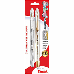 Pentel Arts Pentel Sunburst Metallic Color Permanent Gel Pens 0.8 mm Medium Pen Point - Refillable - Gold, Silver Ink - Gel-based - 2 / Pack (K908MBP2XZ) Pentel Arts Pentel Sunburst Metallic Color Permanent Gel Pens 0.8 mm Medium Pen Point - Refillable - Gold, Silver Ink - Gel-based - 2 / Pack (K908MBP2XZ)