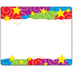 Trend Stars & Swirls Colorful Self-adhesive Name Tags 3" Length x 2.50" Width - Rectangular - Assorted - 1 Pack (T68070) Trend Stars & Swirls Colorful Self-adhesive Name Tags 3" Length x 2.50" Width - Rectangular - Assorted - 1 Pack (T68070)