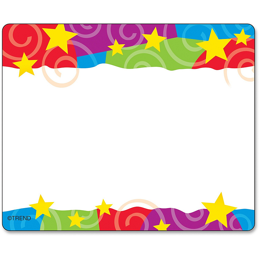 Trend Stars & Swirls Colorful Self-adhesive Name Tags 3" Length x 2.50" Width - Rectangular - Assorted - 1 Pack (T68070)