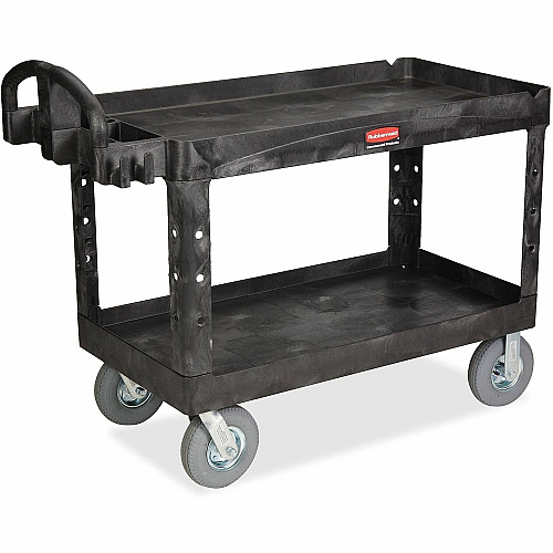 Rubbermaid Commercial Large Utility Cart with Lipped Shelf 2 Shelf - 750 lb Load Capacity - 4 Casters - 5" Caster Size - Resin - 55" Length x 26" Width x 33.25" Height - Black - 1 Each (454600BK)