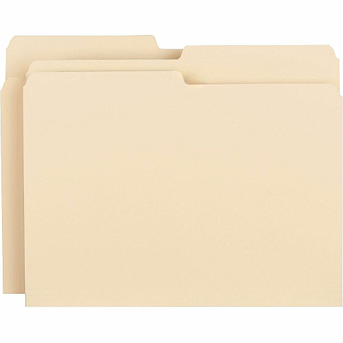 Business Source 1/2 Tab Cut Letter Recycled Top Tab File Folder 8 1/2" x 11" - 3/4" Expansion - Top Tab Location - Assorted Tab Position - 11 pt. - 1 Plys - Manila - Rounded Corner - 10% Recycled - 100 / Box (BSN17524)