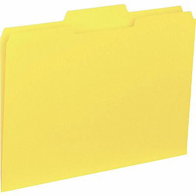 Business Source 1/3 Tab Cut Letter Recycled Top Tab File Folder 8 1/2" x 11" - Top Tab Location - Assorted Tab Position - 11 pt. - 1 Plys - Yellow - 10% Recycled - 100 / Box (BSN43559)