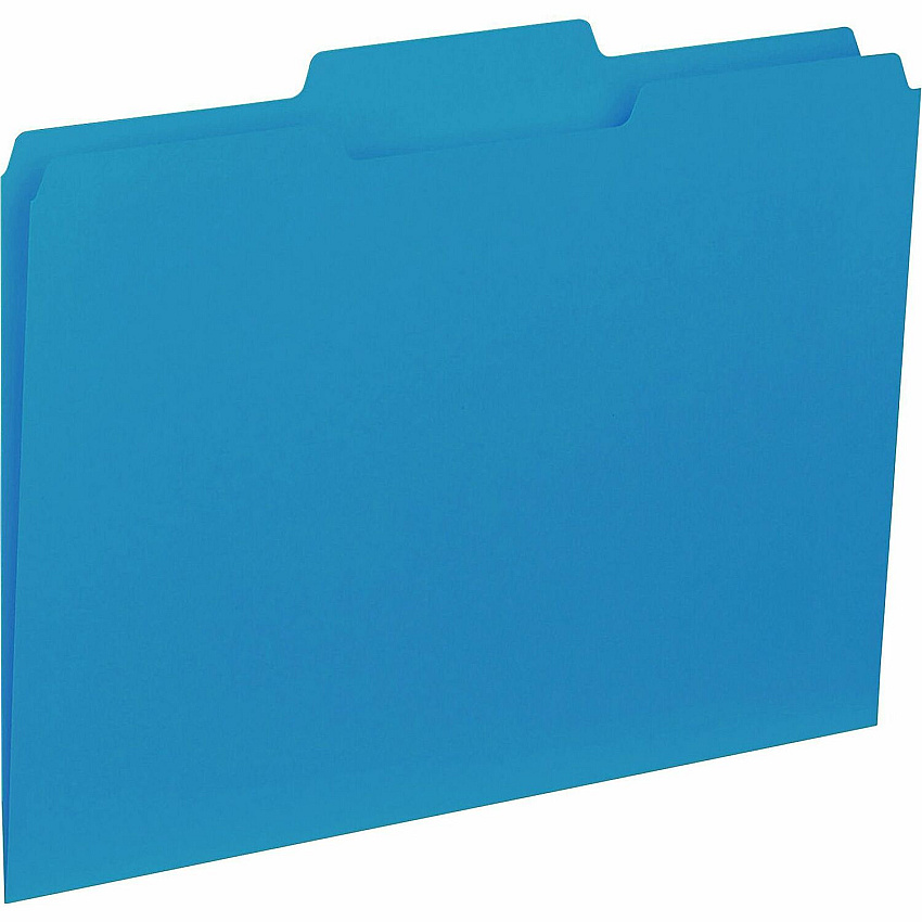 Business Source 1/3 Tab Cut Letter Recycled Top Tab File Folder 8 1/2" x 11" - Top Tab Location - Assorted Tab Position - 11 pt. - 1 Plys - Blue - 10% Recycled - 100 / Box (BSN43562)