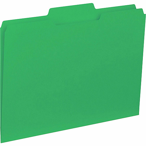 Business Source 1/3 Tab Cut Letter Recycled Top Tab File Folder 8 1/2" x 11" - Top Tab Location - Assorted Tab Position - 11 pt. - 1 Plys - Green - 10% Recycled - 100 / Box (BSN43563)