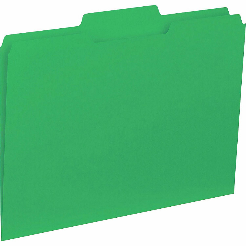 Business Source 1/3 Tab Cut Letter Recycled Top Tab File Folder 8 1/2" x 11" - Top Tab Location - Assorted Tab Position - 11 pt. - 1 Plys - Green - 10% Recycled - 100 / Box (BSN43563)