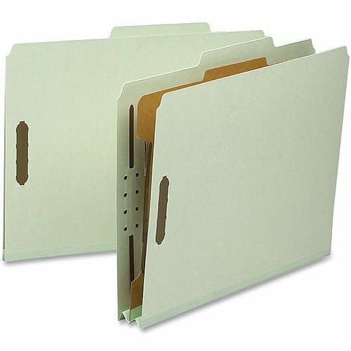 Nature Saver 2/5 Tab Cut Letter Recycled Classification Folder 8 1/2" x 11" - 2" Expansion - Prong K Style Fastener - 2" for Folder, 1" for Divider - 1 Divider - 25 pt. - Tyvek, Fiberboard, Pressboard - Gray/Green - Eco-friendly, Durable, Tyvek Gu (01056)