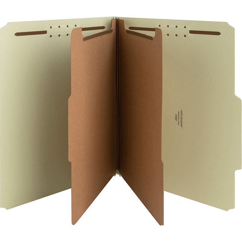 Nature Saver 2/5 Tab Cut Letter Recycled Classification Folder 8 1/2" x 11" - 2" Expansion - Prong K Style Fastener - 2" for Folder, 1" for Divider - 2 Divider - 25 pt. - Fiberboard, Pressboard, Tyvek - Gray/Green - Eco-friendly, Durable, Tyvek Gu (01057)