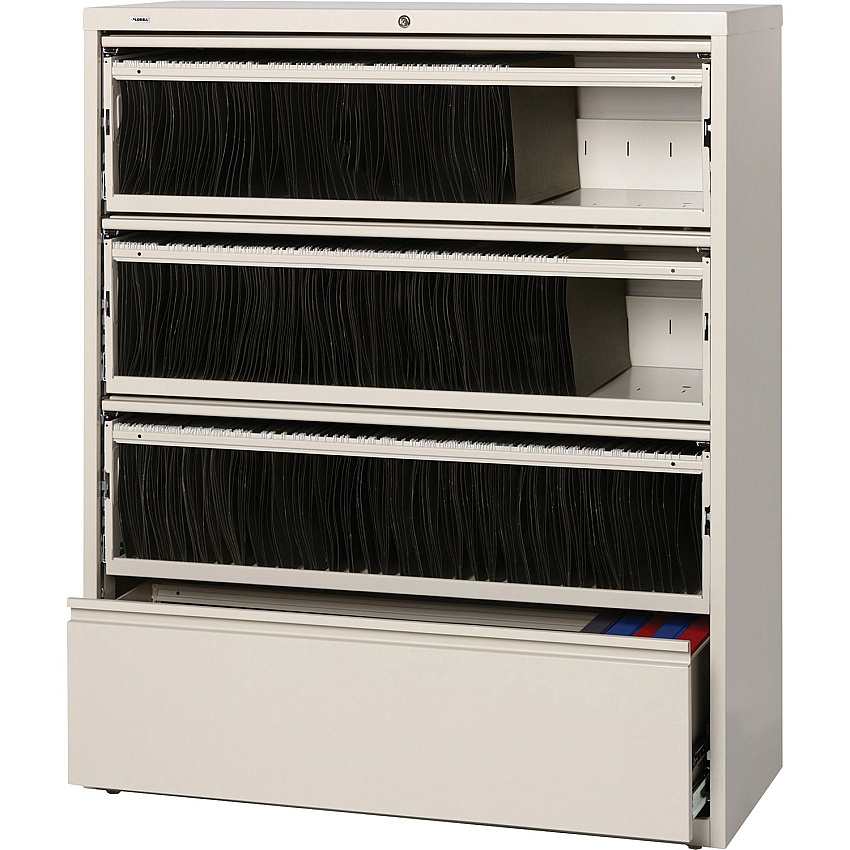 Lorell Fortress Series Lateral File 42" Width x 18.6" Depth x 52.5" Height - 4 x Drawer(s) for File - Legal, A4, Letter - Heavy Duty, Recessed Handle, Ball-bearing Suspension, Leveling Glide, Interlocking - Putty - Steel - Recycled - 1 Each (LLR43514)