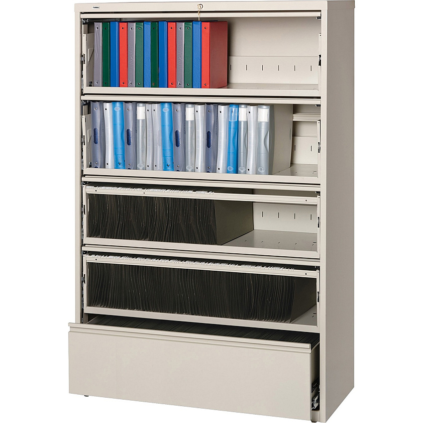 Lorell Fortress Series Lateral File 42" Width x 18.6" Depth x 68.8" Height - 5 x Drawer(s) for File - Legal, Letter, A4 - Recessed Handle, Ball-bearing Suspension, Leveling Glide, Heavy Duty, Interlocking - Putty - Steel - Recycled - 1 Each (LLR43516)