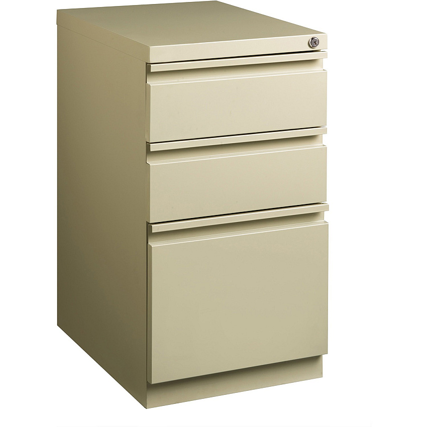 Lorell 20" Box/Box/File Mobile File Cabinet with Full-Width Pull 15" Width x 20" Depth x 27.7" Height - Letter - Ball-bearing Suspension, Security Lock, Recessed Handle - Putty - Steel - Recycled - 1 Each (LLR49520)