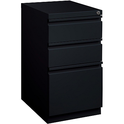 Lorell 20" Box/Box/File Mobile File Cabinet with Full-Width Pull 15" Width x 20" Depth x 27.7" Height - Letter - Ball-bearing Suspension, Recessed Handle, Security Lock - Black - Steel - Recycled - 1 Each (LLR49521)