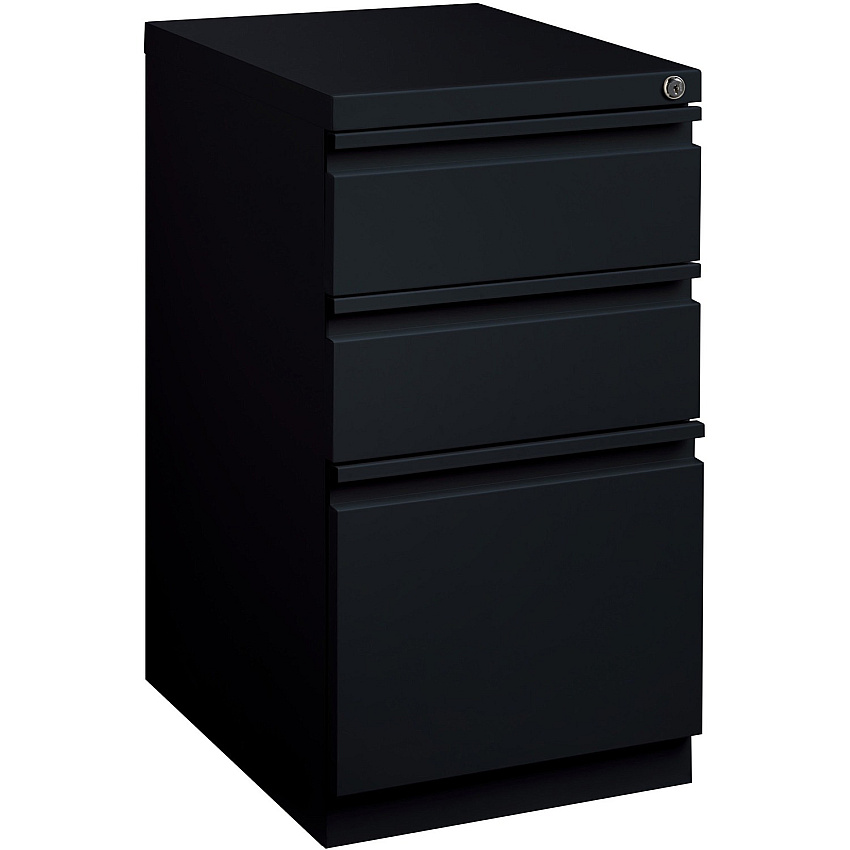Lorell 20" Box/Box/File Mobile File Cabinet with Full-Width Pull 15" Width x 20" Depth x 27.7" Height - Letter - Ball-bearing Suspension, Recessed Handle, Security Lock - Black - Steel - Recycled - 1 Each (LLR49521)