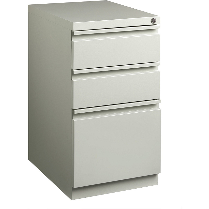 Lorell 20" Box/Box/File Mobile File Cabinet with Full-Width Pull 15" Width x 20" Depth x 27.7" Height - Letter - Security Lock, Recessed Handle, Ball-bearing Suspension - Light Gray - Steel - Recycled - 1 Each (LLR49522)