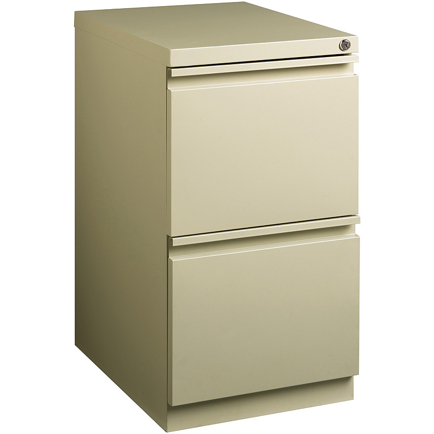 Lorell 20" File/File Mobile File Cabinet with Full-Width Pull 15" Width x 20" Depth x 27.7" Height - Letter - Recessed Handle, Ball-bearing Suspension, Security Lock - Putty - Steel - Recycled - 1 Each (LLR49523)