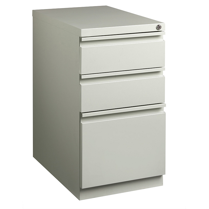 Lorell 23" Box/Box/File Mobile File Cabinet with Full-Width Pull 15" Width x 22.9" Depth x 27.7" Height - 3 x Drawer(s) for Box, File - Letter - Vertical - Ball-bearing Suspension, Security Lock, Recessed Handle - Light Gray - Steel - Recycled  (LLR49528)