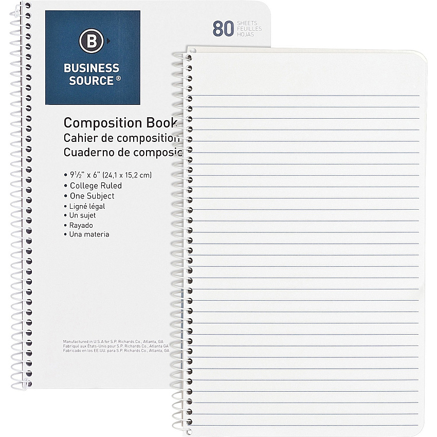Business Source College Ruled Composition Books 80 Sheets - Wire Bound - 16 lb Basis Weight - 6" x 9 1/2" Sheet Size - White Paper - Stiff-back - 1 Each (BSN10966)