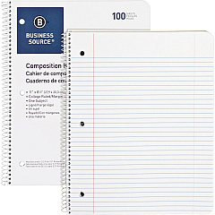 Business Source Wirebound College Ruled Notebooks - Letter 100 Sheets - Wire Bound - 16 lb Basis Weight - Letter - 8 1/2" x 11" Sheet Size - White Paper - Stiff-back - 1 Each (BSN10968) Business Source Wirebound College Ruled Notebooks - Letter 100 Sheets - Wire Bound - 16 lb Basis Weight - Letter - 8 1/2" x 11" Sheet Size - White Paper - Stiff-back - 1 Each (BSN10968)