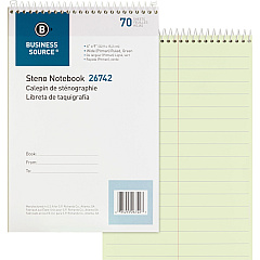 Business Source Steno Notebook 70 Sheets - Wire Bound - Pitman Ruled Margin - 6" x 9" Sheet Size - Green Paper - Stiff-back - 1 Each (BSN26742) Business Source Steno Notebook 70 Sheets - Wire Bound - Pitman Ruled Margin - 6" x 9" Sheet Size - Green Paper - Stiff-back - 1 Each (BSN26742)