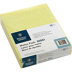 Business Source Glued Top Ruled Memo Pads - Letter 50 Sheets - Glue - 16 lb Basis Weight - Letter - 8 1/2" x 11" Sheet Size - Canary Paper - 12 / Dozen (BSN50551) Business Source Glued Top Ruled Memo Pads - Letter 50 Sheets - Glue - 16 lb Basis Weight - Letter - 8 1/2" x 11" Sheet Size - Canary Paper - 12 / Dozen (BSN50551)