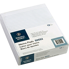 Business Source Glued Top Ruled Memo Pads - Letter 50 Sheets - Glue - Wide Ruled Front Ruling - 16 lb Basis Weight - Letter - 8 1/2" x 11" Sheet Size - White Paper - 12 / Dozen (BSN50552) Business Source Glued Top Ruled Memo Pads - Letter 50 Sheets - Glue - Wide Ruled Front Ruling - 16 lb Basis Weight - Letter - 8 1/2" x 11" Sheet Size - White Paper - 12 / Dozen (BSN50552)