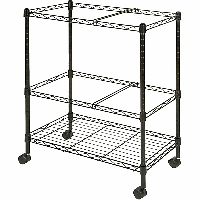 Lorell 2-Tier Wire Mobile File Cart 4 Casters - Steel - 26" Width x 12.50" Depth x 30" Height - Black - 1 Each (LLR45650)